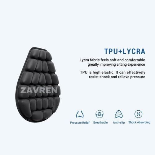 Ergonomic Air Seat Pillow with Built-in Inflator – Shock Absorbing Cushion for Motorcycles, Bikes, and Chairs – Pressure Relief for Prostate, Tailbone, and Hip Support – Portable & Breathable