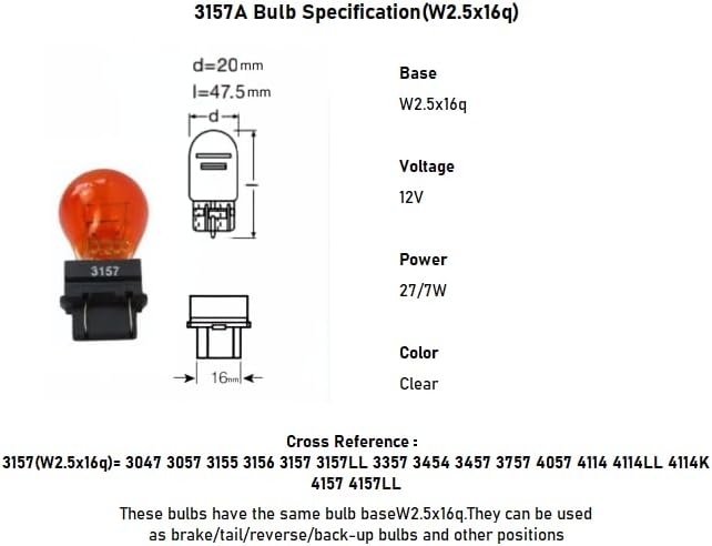 12 Pack 3157NA 3157A 3157 Amber Bulb, Parking/Side Maker/Turn Signal Auto Light Bulbs 3057A 3457NA 3757NA 4157NA 4057NA 12v 27/7w