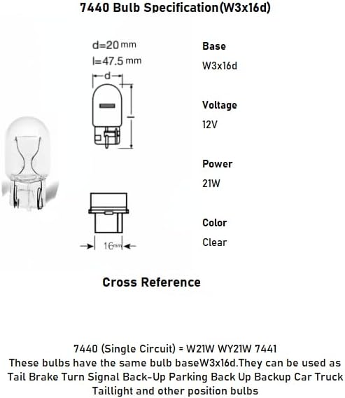 12 Bulb Pack 7440 Bulb,T20 W21W 7441 Brake/Auto Reverse/Turn Signal Lights 12v 21W Miniature Long Life Bulbs White Clear Halogen Light 7440ll Fit for ToyotaRAV4 HondaCR-V Rogue