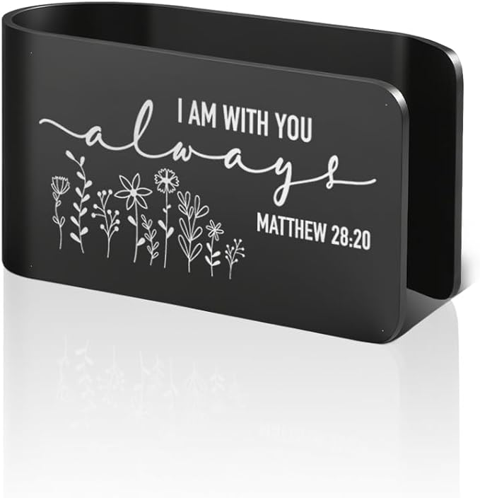 I Am with You Always Black Stainless Steel Car Visor Clip, Matthew 28:20 Sign Sun Visor Clip, Safe Driving Religious Gifts for New Drivers Friends Family Religious Lovers, Sweet 16 Gifts