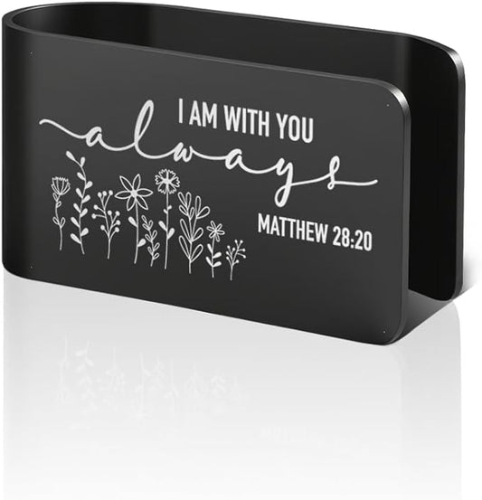 I Am with You Always Black Stainless Steel Car Visor Clip, Matthew 28:20 Sign Sun Visor Clip, Safe Driving Religious Gifts for New Drivers Friends Family Religious Lovers, Sweet 16 Gifts