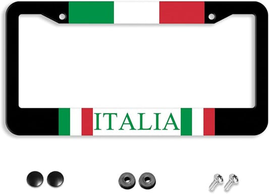 Italian Flag License Plate Frame - 1 Pack Aluminum Metal License Plates Italy License Plate Holder Novelty Auto Car Tag Universal USA Car Accessories with 2 Holes