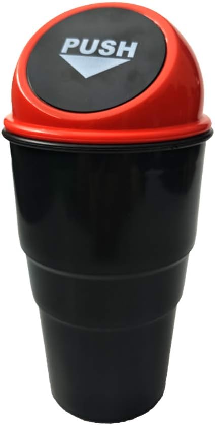 Mini Car Auto Garbage Trash Can Automotive Vehicle Waste Storage Fits Cup Holder for Office Desk Trash Can (Red)