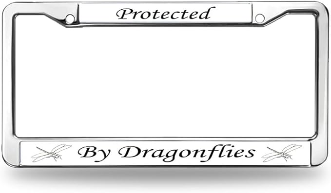 Protected by Dragonfly License Plate Frame for Religious People Dragonfly Lover License Plate Frame Metal