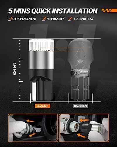 SEALIGHT 194 LED Bulbs 6000K White, License Plate Light 1000% Brightness W5W 168 2825 Car Interior Light Bulb Replacement for Dome Light, Map Light, T10 Courtesy Light, Pack of 4