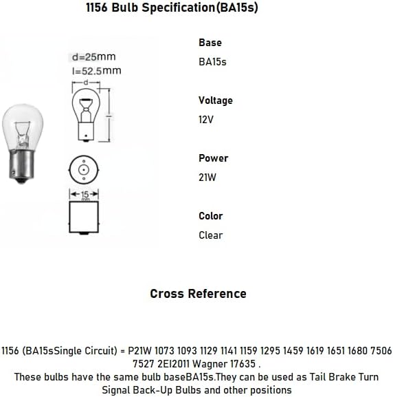 12 Bulk Pack 1156 Bulb,P21W S25 1141 7506 Ba15s 12v 32cp Automotive Brake/Back Up/Reverse Light Clear Miniature RV Bulbs Fit for Aveo/Ram Pickup/Hammer