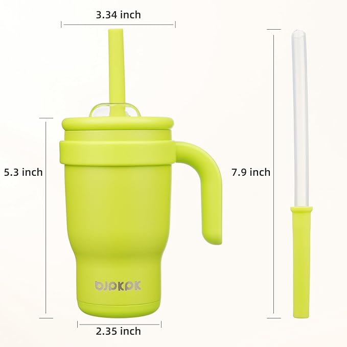 BJPKPK 14 OZ Insulated Travel Tumbler with Handle and Straw, Stainless Steel Water Bottle, Double Wall Vacuum Insulated Mug, for Work, Car, Travel, Bright Green