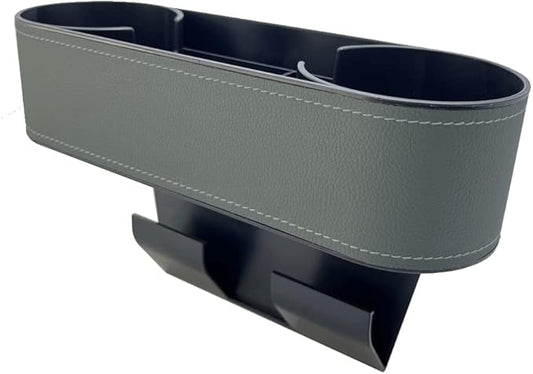Cup Holder for Car Seat Gap Organizer, Multifunctional Cup Drink Holders with PU Leather Cover,Side Insert Center Console Gap Filler Storage Box for Mug Bottle CellPhones Keys Coffee Coasters grey2