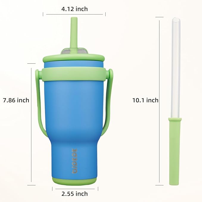 BJPKPK 30 OZ Insulated Travel Tumbler with Handle and Straw, Stainless Steel Water Bottle, Double Wall Vacuum Insulated Mug, for Work, Car, Travel, Sky Blue