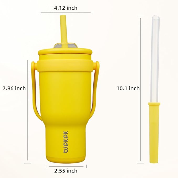 BJPKPK 30 OZ Insulated Travel Tumbler with Handle and Straw, Stainless Steel Water Bottle, Double Wall Vacuum Insulated Mug, for Work, Car, Travel, Yellow