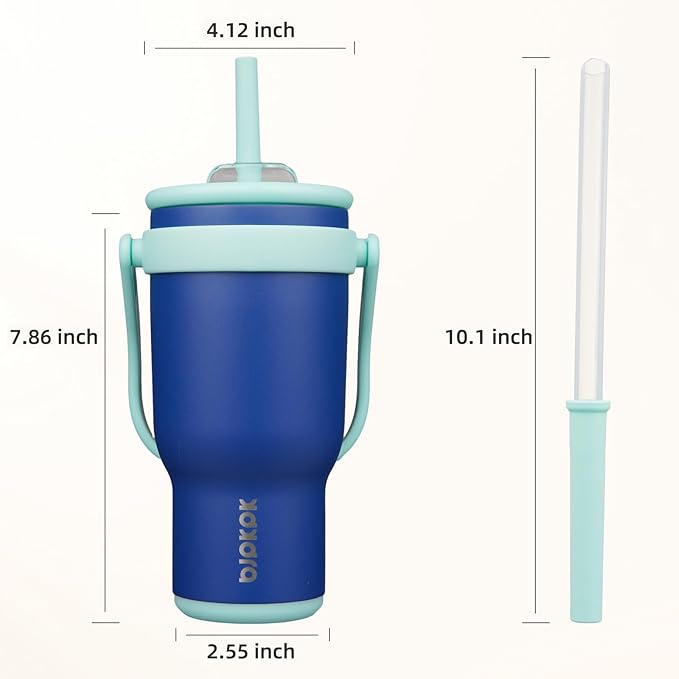 BJPKPK 30 OZ Insulated Travel Tumbler with Handle and Straw, Stainless Steel Water Bottle, Double Wall Vacuum Insulated Mug, for Work, Car, Travel, Deep Blue