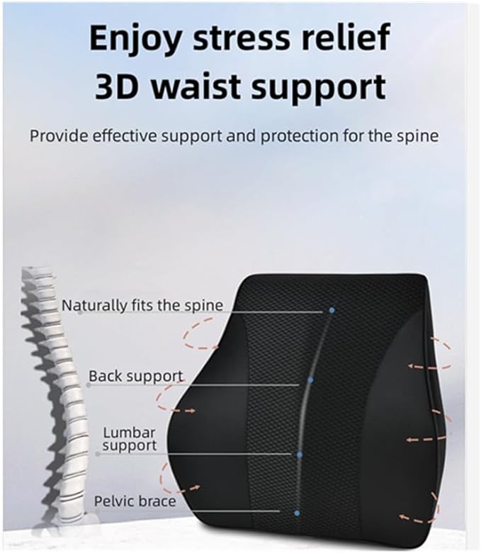 Memory Foam Waist Support Pillow Middle/Lower Back Support pad is Used for car Seats, Office Chairs, Lounge Chairs, etc (Black)