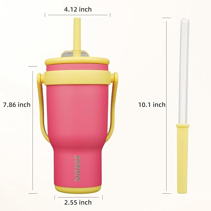 BJPKPK 30 OZ Insulated Travel Tumbler with Handle and Straw, Stainless Steel Water Bottle, Double Wall Vacuum Insulated Mug, for Work, Car, Travel, Rose Pink