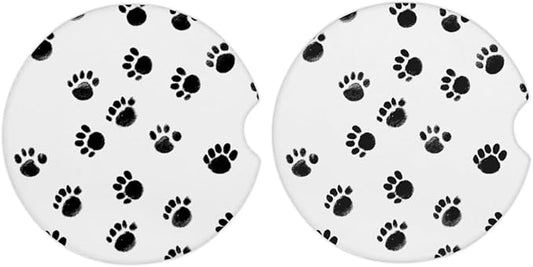 Cup Holder Coasters, 2 Pack Cork Base Car Cup Coasters for Drinks, Universal Funny Aesthetic Car Accessories, Table Coaster Home Decor (Dogs Footprints)