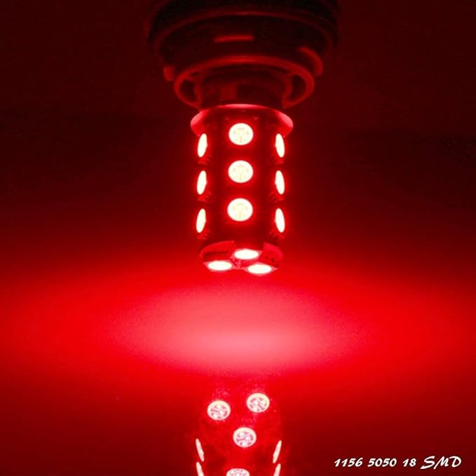 YM E-Bright 1156 BA15S Led Turn Signal Light Bulb 1141 1073 7506 Base LED Replacement for RV Camper SUV MPV Car Reverse Backup Corner light 18SMD 5050Chips DC-12V,Red, Pack of 4