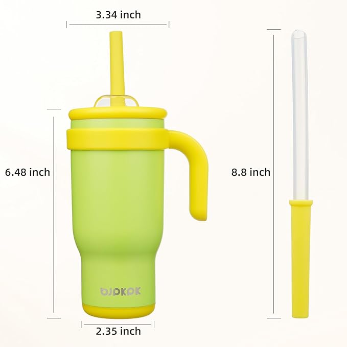 BJPKPK 18 OZ Insulated Travel Tumbler with Handle and Straw, Stainless Steel Water Bottle, Double Wall Vacuum Insulated Mug, for Work, Car, Travel, Green