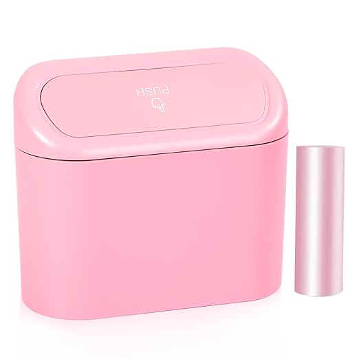 NBTEPEM Pink Car Trash Can with Lid, Mini Auto Garbage Can with 30 Trash Bags, Leakproof Automotive Garbage Container Bin, Multipurpose Organizers and Storage for Car, Home, Office (Pink)