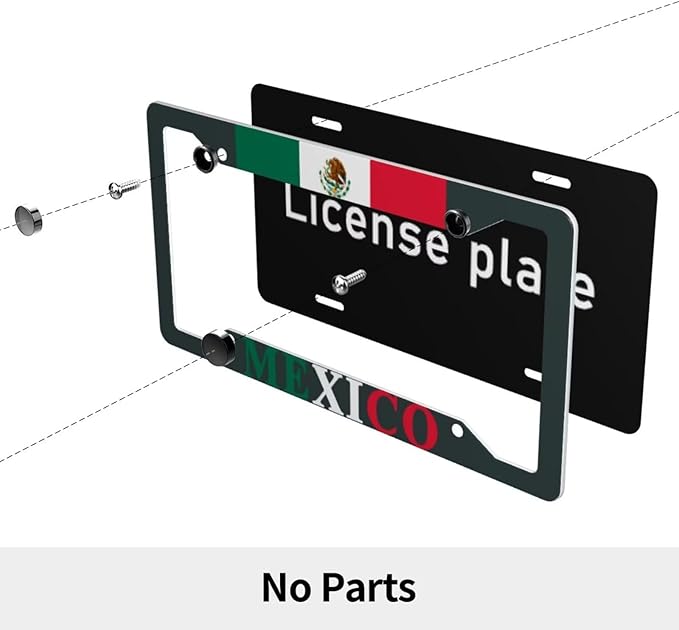 Mexican Flag License Plate Frames Personalized Flag Decoration Car Tags Aluminum Metal License Plate Covers Customized Mexican Flag License Plate Holders for Men and Women with Screw Nut(2Pcs)