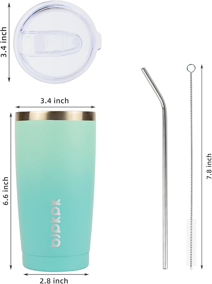 BJPKPK 20 oz Insulated Tumbler Stainless Steel Color Block Coffee Mug Vacuum Double Wall Thermal Travel Cup With Lids And Straw,Mint