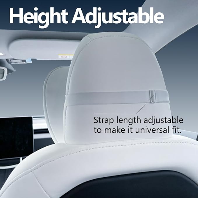 Tesla Neck Pillow Car Seat Headrest, 2 Pack, Neck Pillow for Tesla Model Y, Tesla Model 3, Tesla Model X, Tesla Model S Nappa Leather. Height Adjustable, Thickness Adjustable. (White)
