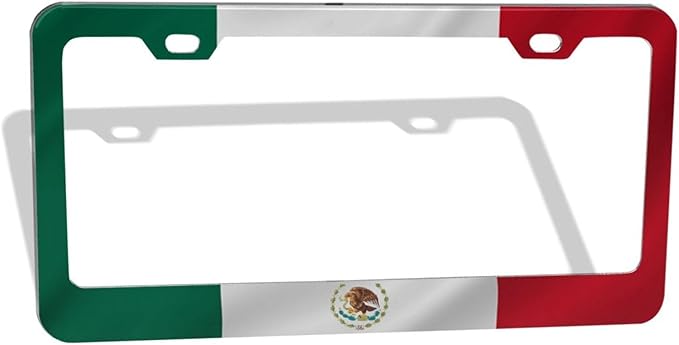 Mexican Flag License Plate Frame - 1 Pack Personalized Aluminum Car License Plate Cover Mexico License Plate Holder Universal US-Canada 2 Hole Auto Car Tag for Women/Men