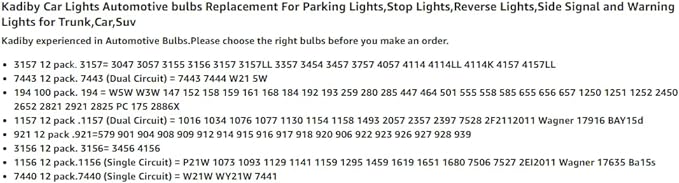 (12 Bulk Pack 1157 2057 2357 7528 Bulb,P21/5W BAY15D Brake/Tail/Stop/Parking/Turn Signal Backup Daytime Running Lights Long Life Trailer Light Bulbs Compatible with 1157ll 1016 1034 1076