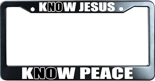 No Jesus No Peace Know Jesus Know Peace Christian License Plate Frame, Jesus/God Auto Car Tag Frame, Stainless Steel License Plate Holder UV Printed, Novelty Religious Gifts