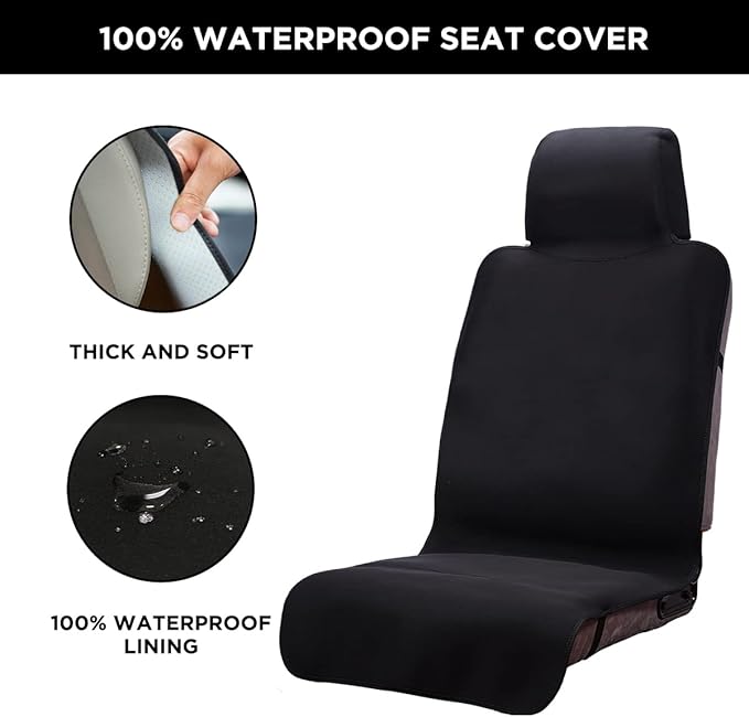 Waterproof Seat Cover, 2pcs Upgraded Sweat Carseat Protector, Perfect for Universal Anti-Slip Car Truck SUV Seat, Ideal for Surfing Yoga Gym Workout, Black
