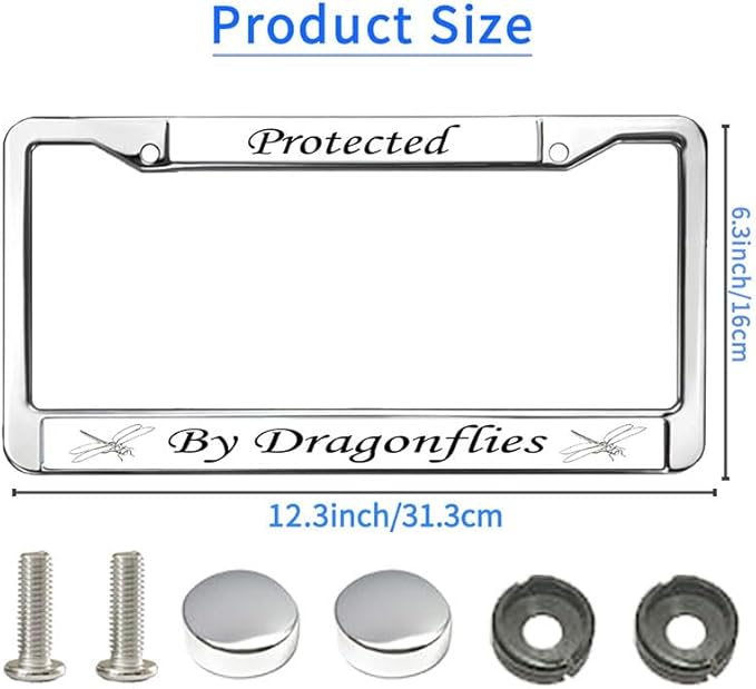 Protected by Dragonfly License Plate Frame for Religious People Dragonfly Lover License Plate Frame Metal