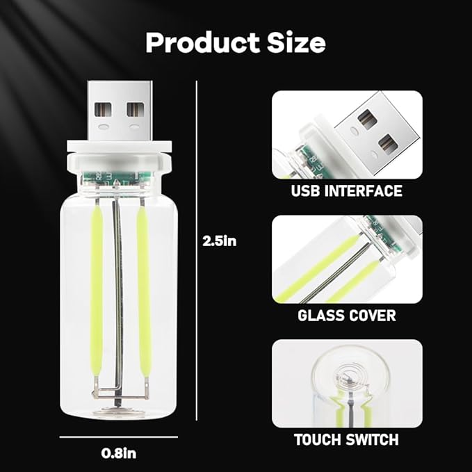 4Pcs Car USB Night Light, Touch Adjustment LED Ambient Lighting Plug in USB Automotive Night Lamps, Mini LED Bulb for Car, Camping, Holiday, Decoration, Bedroom, Party(Yellow)