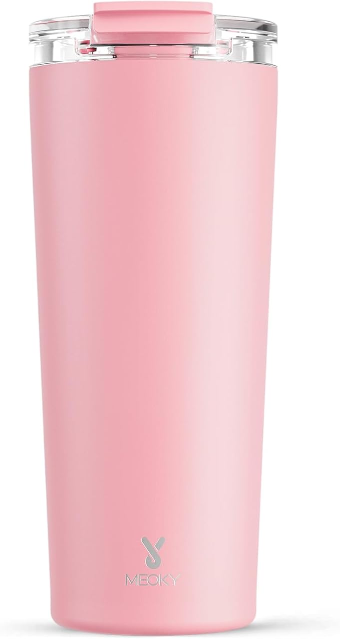 Meoky 24 oz Travel Coffee Mug with Leak-proof Lid, Stainless Steel Insulated Coffee Tumbler, Keeps Hot for 8 Hours or Cold for 24 Hours, Fits in Car Cup Holder (Blush)