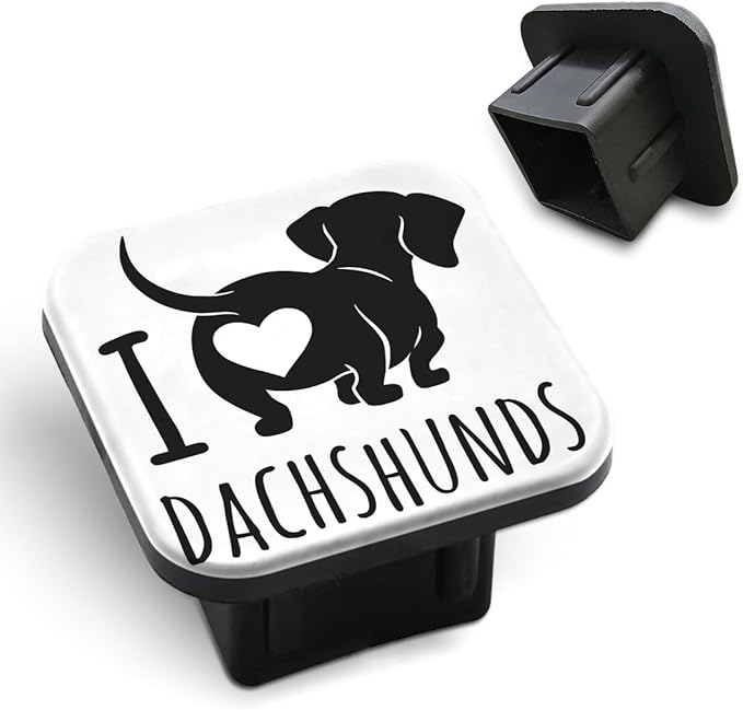 Dachshund Dog Trailer Hitch Cover I Love Dachshunds Words Cute Pet Love Heart Animal Tow Hitch Covers Tube Plug Insert Car Exterior Accessories Receiver Tube Hitch Plug