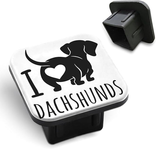 Dachshund Dog Trailer Hitch Cover I Love Dachshunds Words Cute Pet Love Heart Animal Tow Hitch Covers Tube Plug Insert Car Exterior Accessories Receiver Tube Hitch Plug