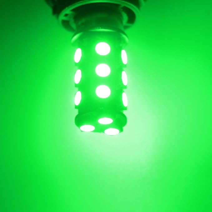 YM E-Bright 1157 Led Bulb, BAY15D 1034 2057 2357 7528 Bulb for RV Camper SUV MPV Car Led Side Marker Lights Reverse Lights Brake Light Bulb,18SMD 5050Chips DC-12V, Green (Pack of 4)