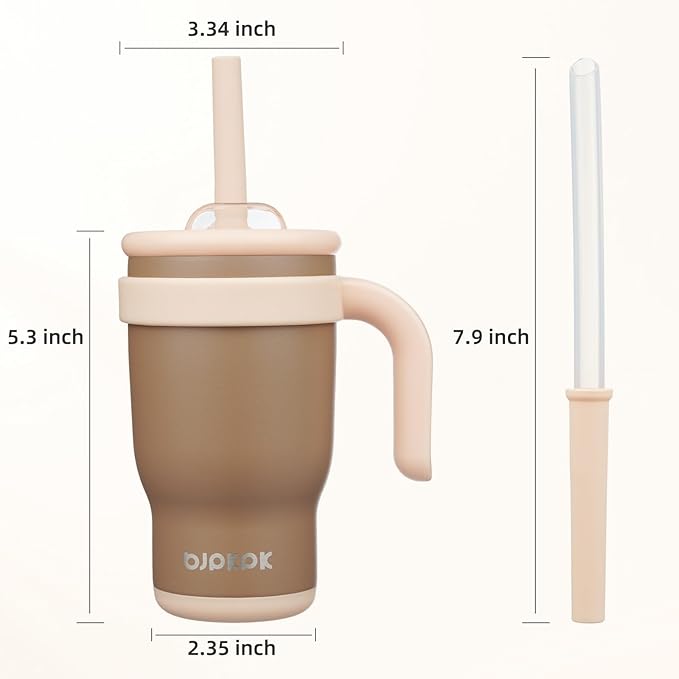 BJPKPK 14 OZ Insulated Travel Tumbler with Handle and Straw, Stainless Steel Water Bottle, Double Wall Vacuum Insulated Mug, for Work, Car, Travel, Coffee