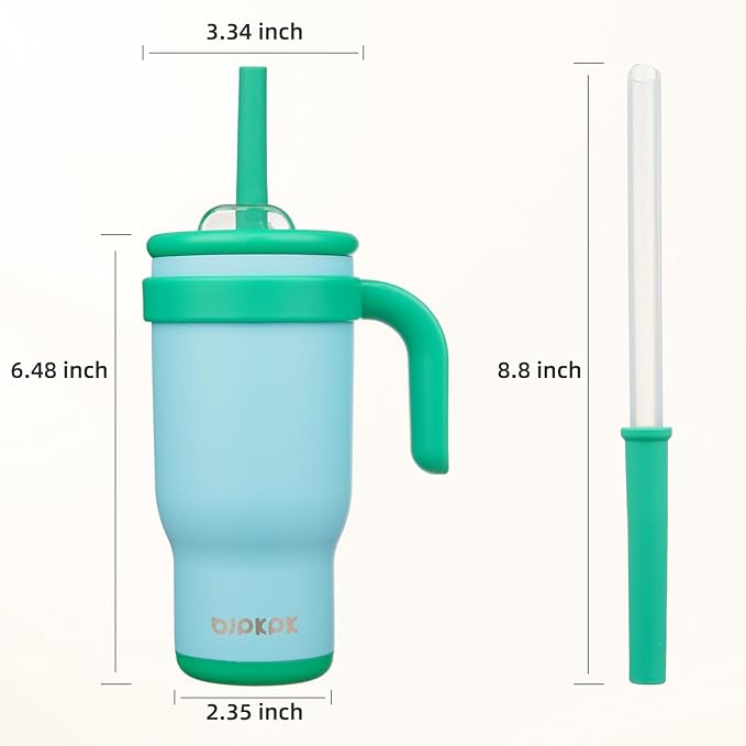 BJPKPK 18 OZ Insulated Travel Tumbler with Handle and Straw, Stainless Steel Water Bottle, Double Wall Vacuum Insulated Mug, for Work, Car, Travel, Ice Blue