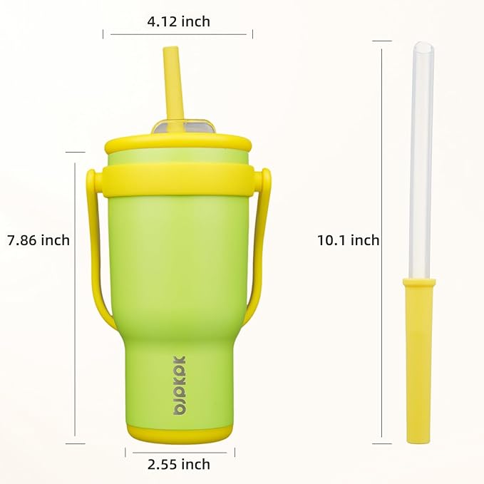 BJPKPK 30 OZ Insulated Travel Tumbler with Handle and Straw, Stainless Steel Water Bottle, Double Wall Vacuum Insulated Mug, for Work, Car, Travel, Green