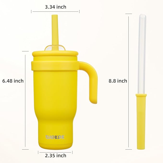 BJPKPK 18 OZ Insulated Travel Tumbler with Handle and Straw, Stainless Steel Water Bottle, Double Wall Vacuum Insulated Mug, for Work, Car, Travel, Yellow