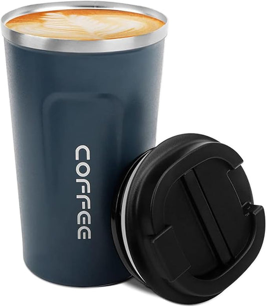 MOMSIV 12oz Travel Mug, Insulated Coffee Cup with Leakproof Lid, Vacuum Stainless Steel Double Walled Reusable Tumbler for Hot and Cold Water Coffee and Tea In Travel and Car Blue