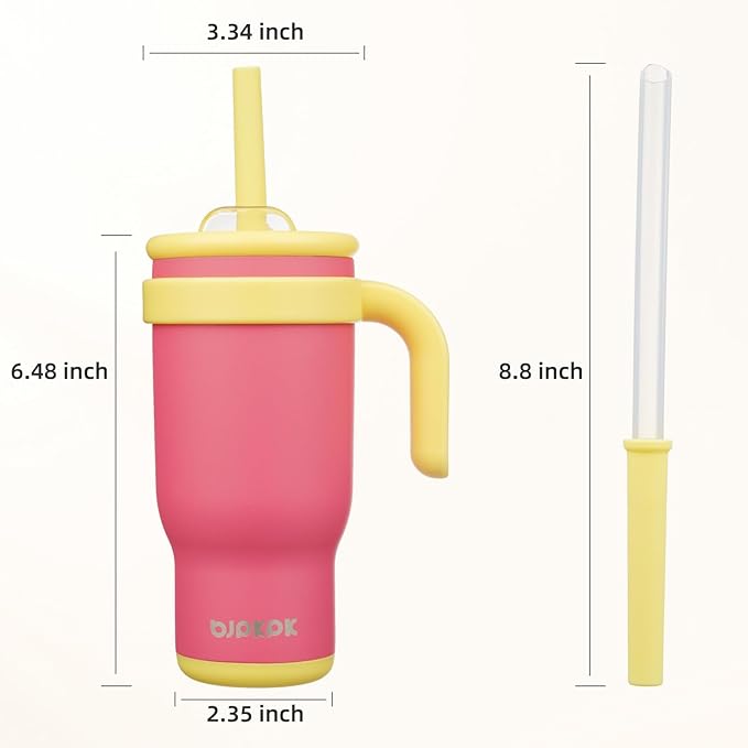 BJPKPK 18 OZ Insulated Travel Tumbler with Handle and Straw, Stainless Steel Water Bottle, Double Wall Vacuum Insulated Mug, for Work, Car, Travel, Rose Pink