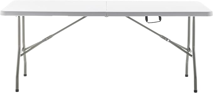 BTEXPERT Set of 2, Fold-in-Half Folding Utility Table 6 Feet 72"x 29.5" Lightweight Portable Carrying Handle Indoor Outdoor Picnic Camping Office Home Party Wedding Event Easy Clean Store Care White