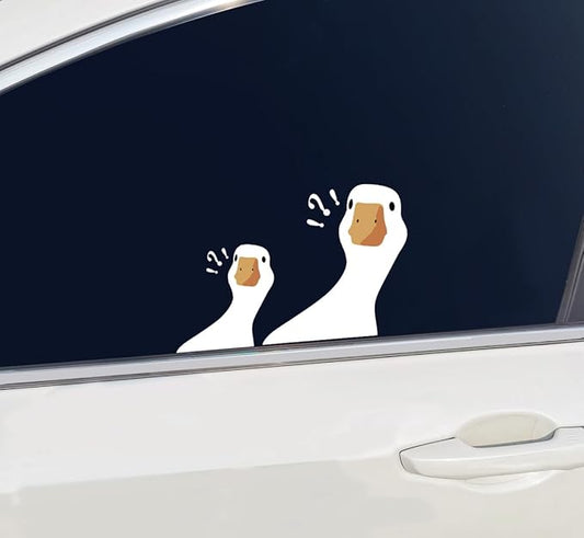 Cute Funny Cartoon Confused Goose Vinyl Sticker, 1 Small and 1 Big
