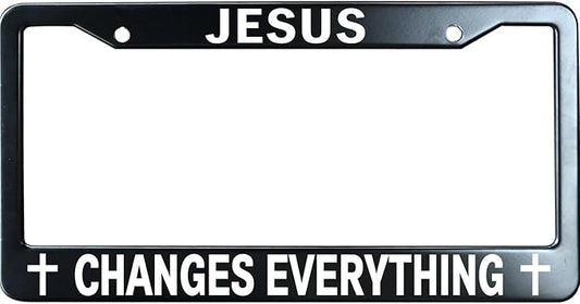 Jesus Changes Everything Christian License Plate Frame, Jesus/God Auto Car Tag Frame, Stainless Steel License Plate Holder UV Printed, Novelty Religious Gifts