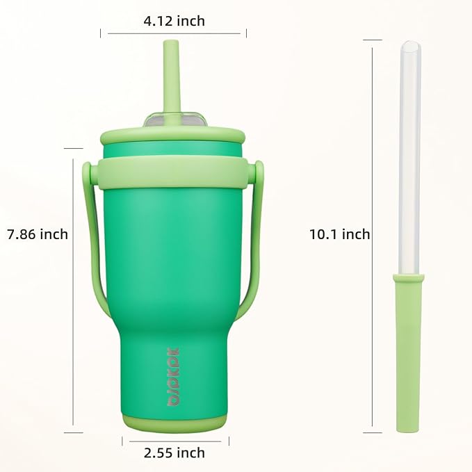 BJPKPK 30 OZ Insulated Travel Tumbler with Handle and Straw, Stainless Steel Water Bottle, Double Wall Vacuum Insulated Mug, for Work, Car, Travel, Olive Green