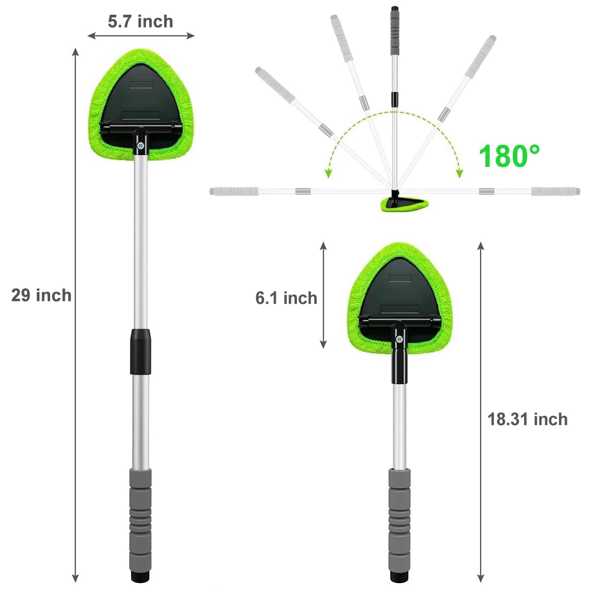 XINDELL Windshield Cleaner Tool – Car Interior Window Cleaning Kit with Extendable Handle & 4 Microfiber Pads, Auto Washing Brush for Car, Trucks, SUVs, RVs & Home Windows