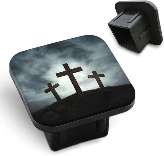 Cross Sunset Trailer Hitch Receiver Cover Cap Three Crosses On A Hill with A Sunburst Behind Them Car 2" Trailer Cover Tow Hitch Covers Tube Plug Square Mouth Protection Cover 2 Inch