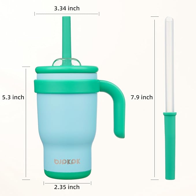 BJPKPK 14 OZ Insulated Travel Tumbler with Handle and Straw, Stainless Steel Water Bottle, Double Wall Vacuum Insulated Mug, for Work, Car, Travel, Ice Blue
