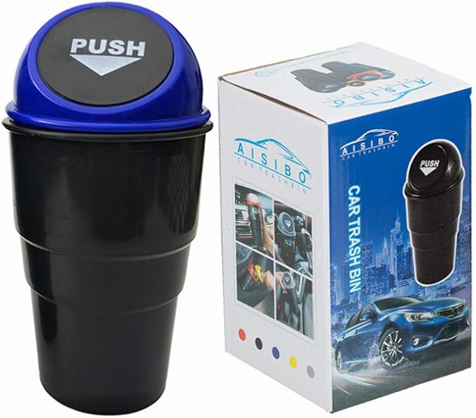 Mini Car Auto Garbage Trash Can Automotive Waste Storage Fits Cup Holder for Office Desk Trash Can (Blue)