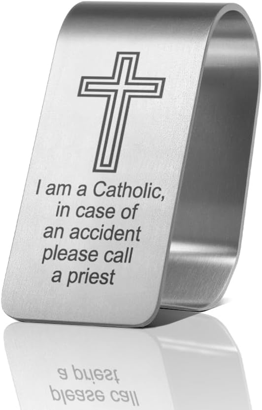 I Am A Catholic, in Case of an Accident Please Call A Priest Engraved Stainless Steel Car Visor Clip, Travels Visor Car Accessories for Women Men, Catholic Gifts for Family Friend Driver