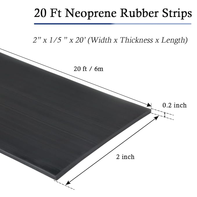 Neoprene Rubber Strips Self Adhesive Solid Rubber Sheets, Rolls & Strips for DIY Gaskets Crafts Pads Seals Warehouse Flooring Neoprene Sheet with Adhesive Backing (2" Wide x 1/5" Thick x 20' Long)